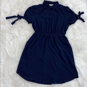 Navy blue collar dress with POCKETS